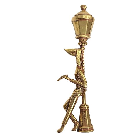 Zentall Gold-Tone Dog Standing Against Lamp Post Brooch, Signed - Picture 1 of 8